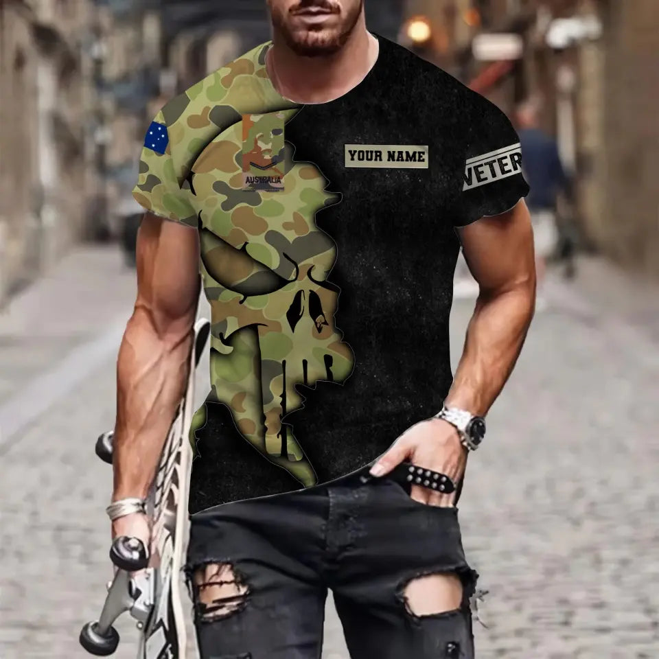 Personalisiertes T-Shirt mit australischem Soldaten-/Veteranen-Tarnmuster mit Namen und Rang, 3D-Druck – 0811230018