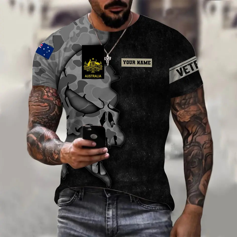 Personalisiertes T-Shirt mit australischem Soldaten-/Veteranen-Tarnmuster mit Namen und Rang, 3D-Druck – 0811230018