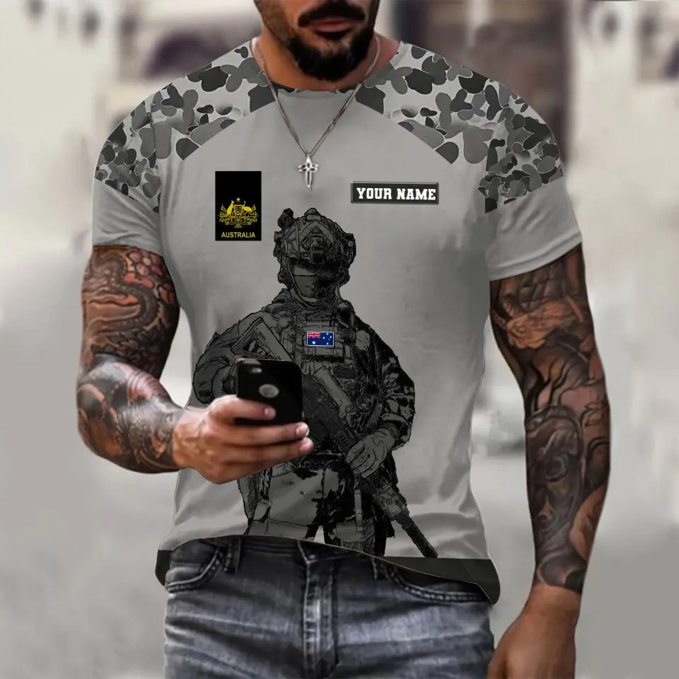 Personalized Australian Soldier/ Veteran Camo With Name And Rank T-shirt 3D Printed -0512230001