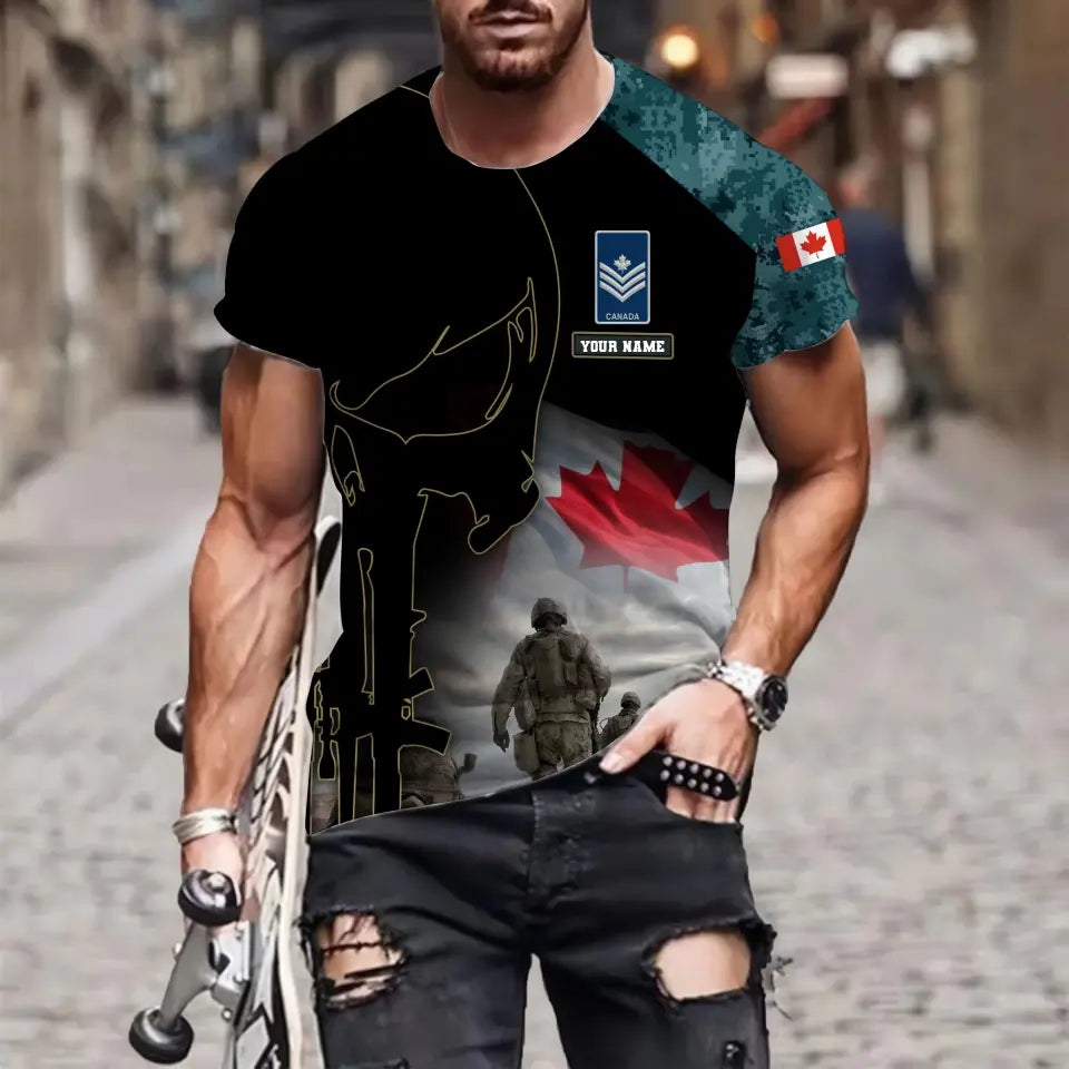 T-shirt personnalisé avec camouflage soldat/vétéran du Canada avec nom et grade imprimé en 3D - 1910230001