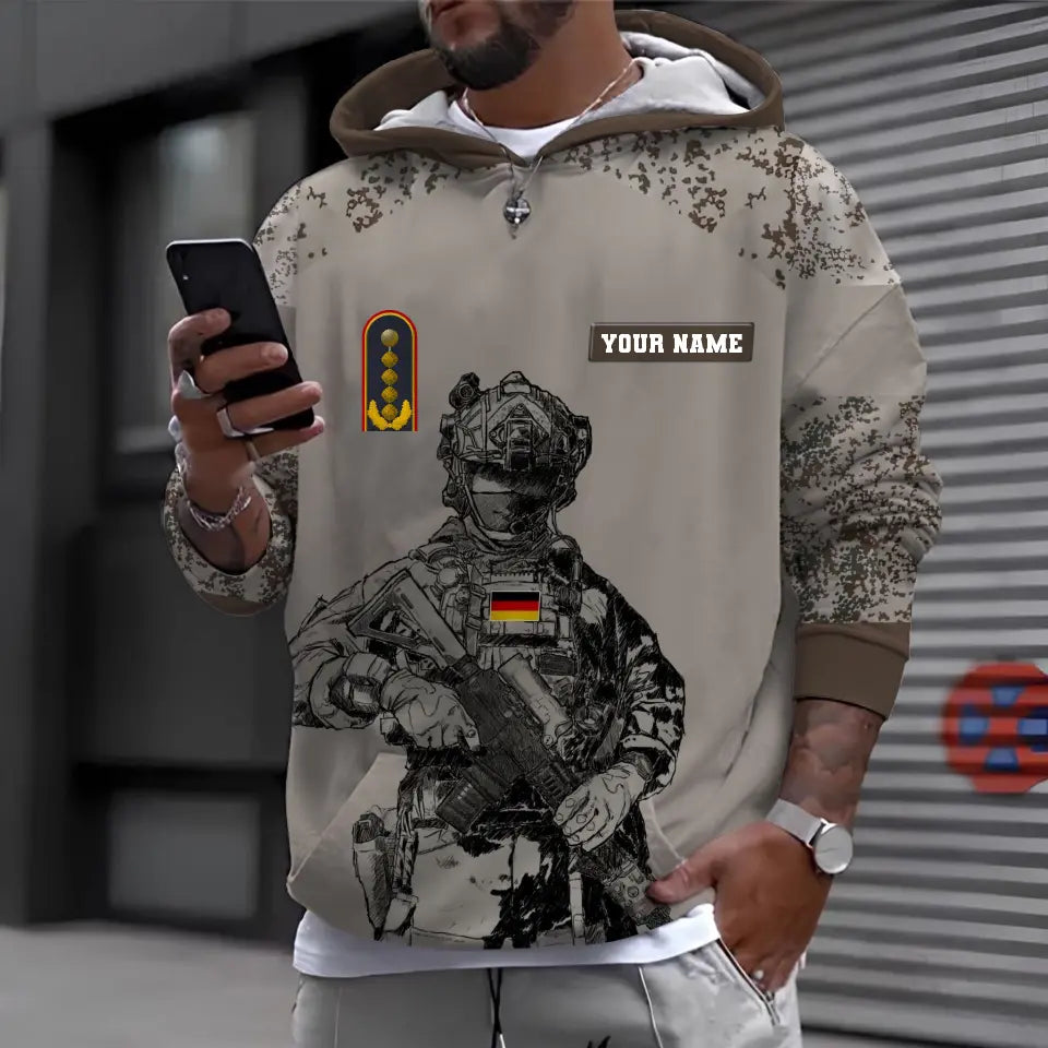 T-shirt personnalisé avec camouflage soldat/vétéran allemand avec nom et grade imprimé en 3D -0512230001