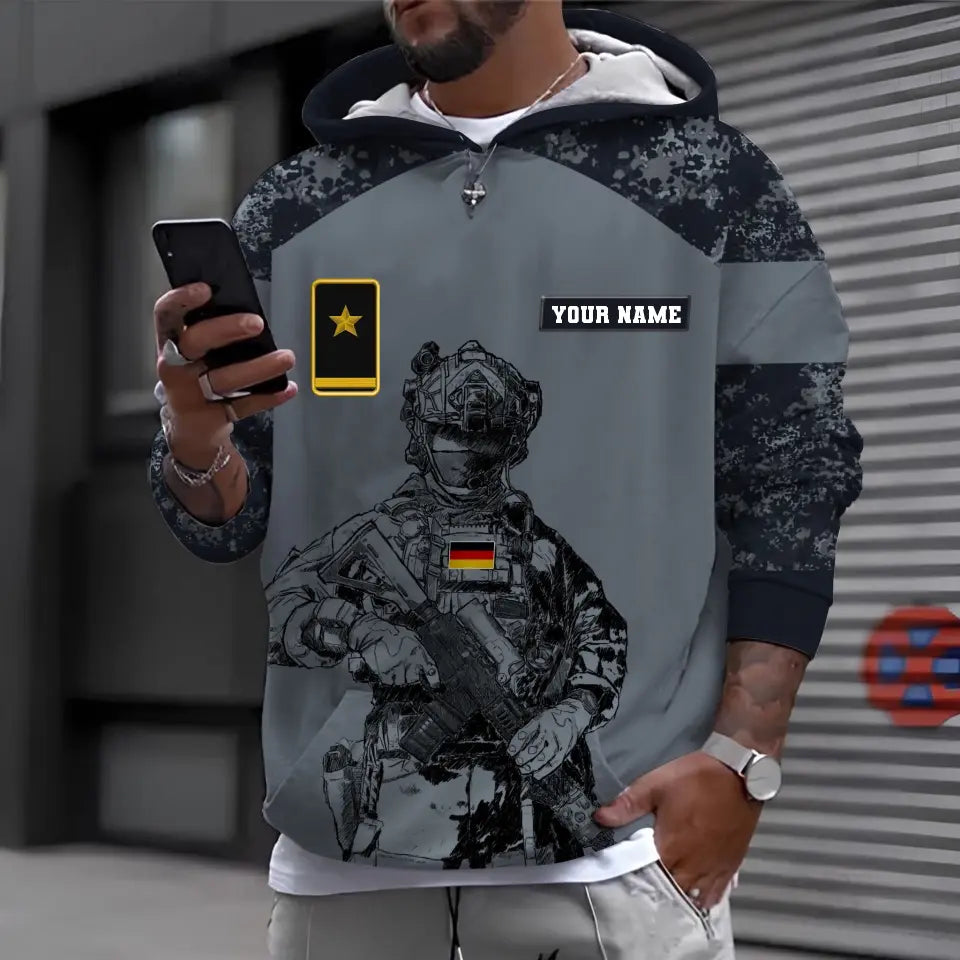 T-shirt personnalisé avec camouflage soldat/vétéran allemand avec nom et grade imprimé en 3D -0512230001