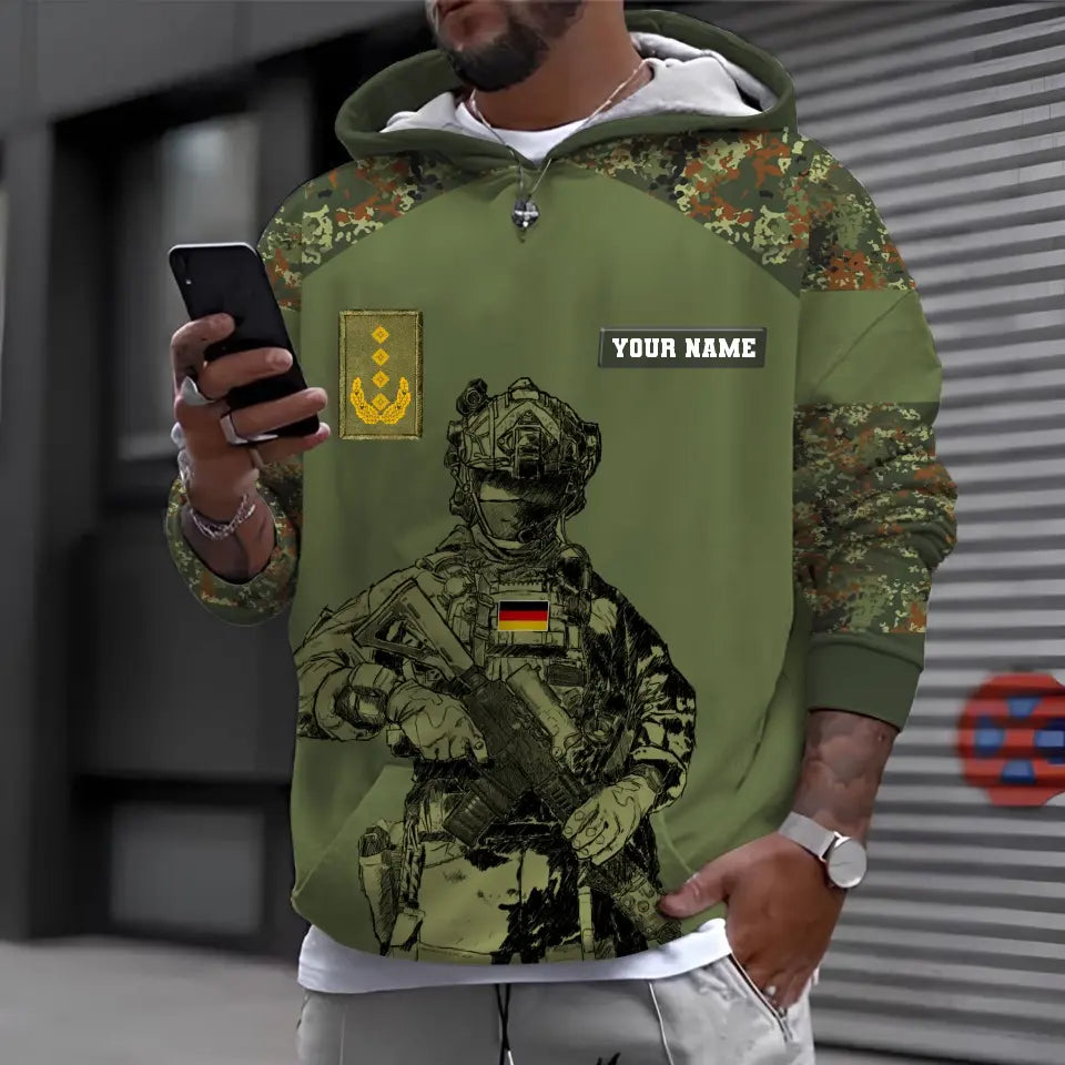 T-shirt personnalisé avec camouflage soldat/vétéran allemand avec nom et grade imprimé en 3D -0512230001