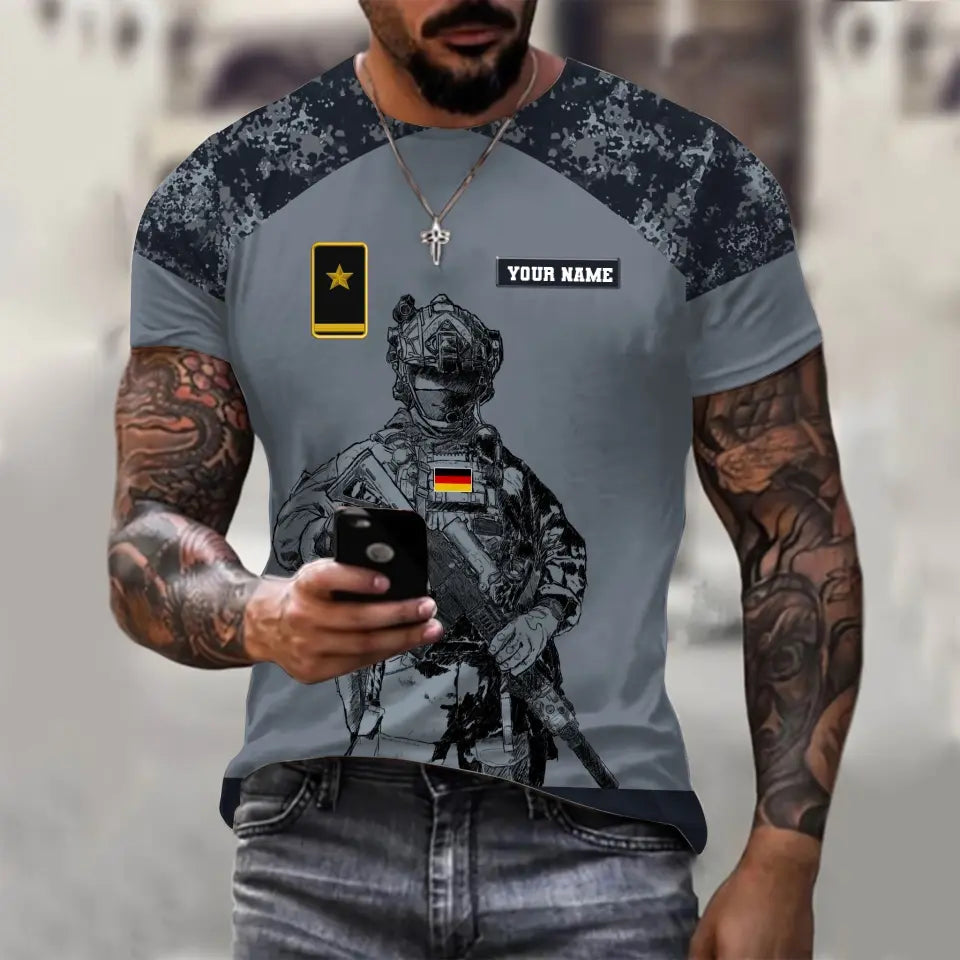 Personalisiertes T-Shirt mit Camouflage-Muster für deutsche Soldaten/Veteranen mit Namen und Rang, 3D-Druck -0512230001