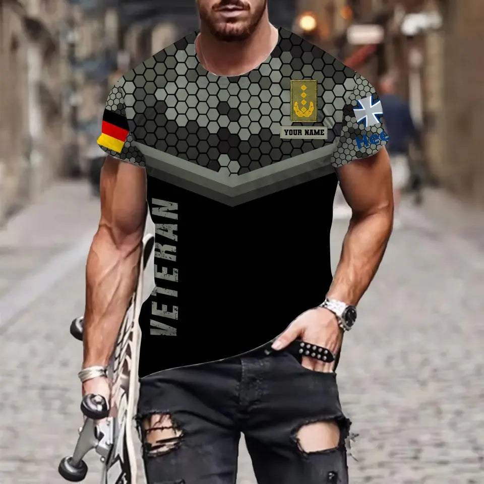 Personalisiertes T-Shirt mit Camouflage-Muster für deutsche Soldaten/Veteranen mit Namen und Rang, 3D-Druck – 0711230001