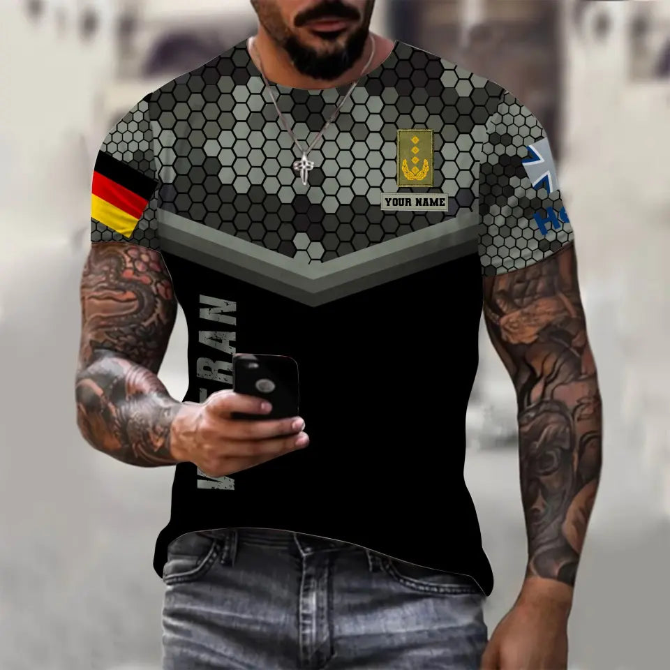 T-shirt personnalisé avec camouflage soldat/vétéran allemand avec nom et grade imprimé en 3D - 0711230001