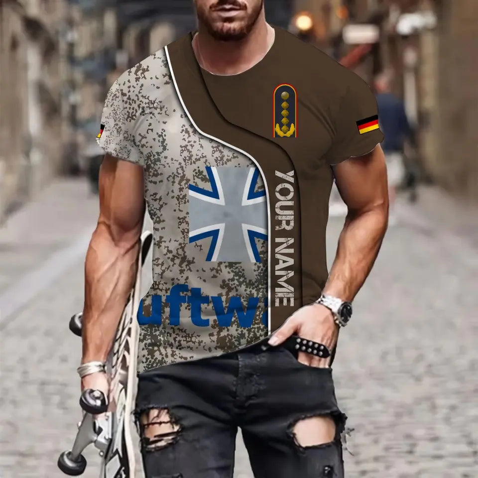 Personalisiertes T-Shirt mit Camouflage-Muster für deutsche Soldaten/Veteranen mit Namen und Rang, 3D-Druck – 0711230004