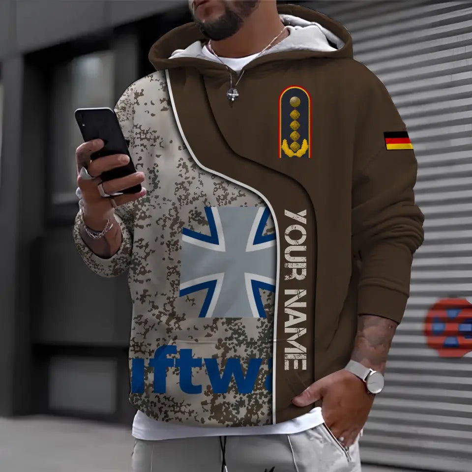 Personalisiertes T-Shirt mit Camouflage-Muster für deutsche Soldaten/Veteranen mit Namen und Rang, 3D-Druck – 0711230004