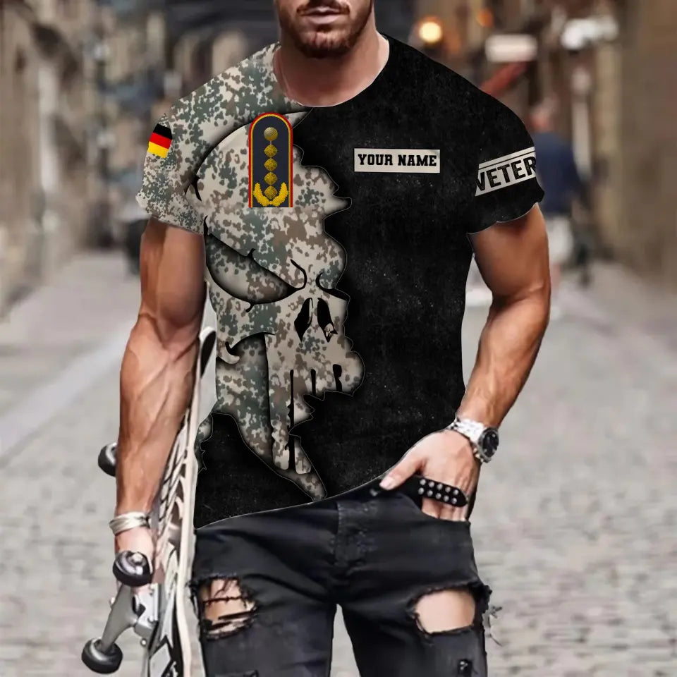 T-shirt personnalisé avec camouflage soldat/vétéran allemand avec nom et grade imprimé en 3D - 0711230006