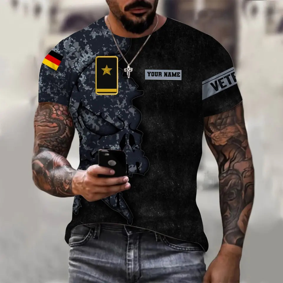 Personalisiertes T-Shirt mit Camouflage-Muster für deutsche Soldaten/Veteranen mit Namen und Rang, 3D-Druck – 0711230006