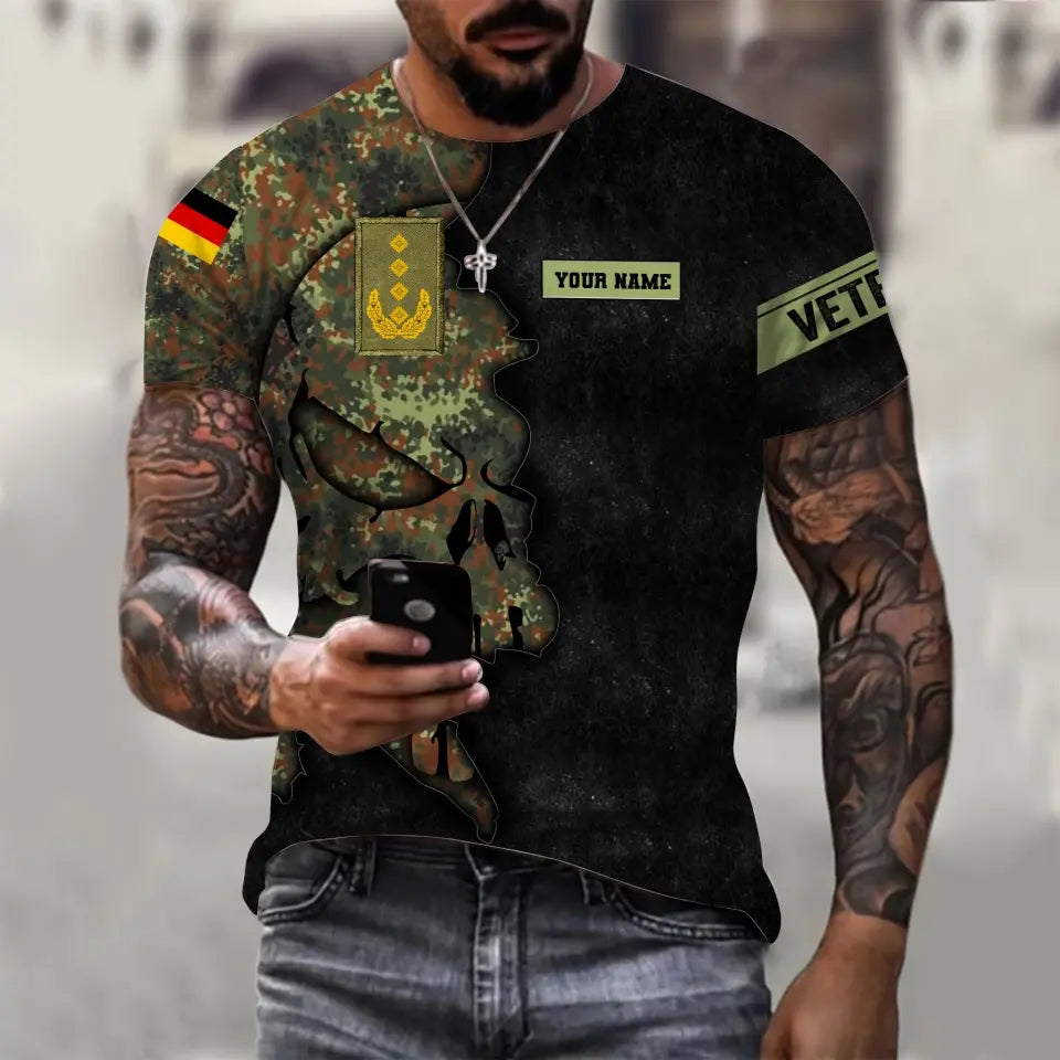 Personalisiertes T-Shirt mit Camouflage-Muster für deutsche Soldaten/Veteranen mit Namen und Rang, 3D-Druck – 0711230006