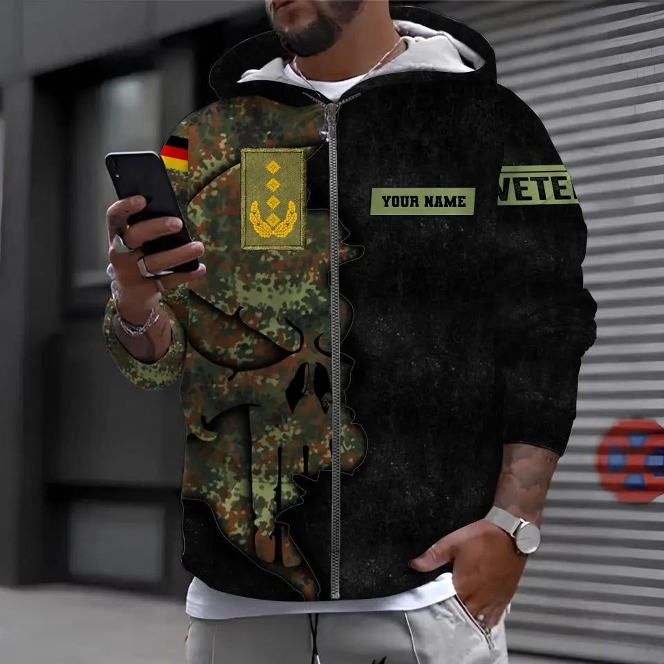 Personalisiertes T-Shirt mit Camouflage-Muster für deutsche Soldaten/Veteranen mit Namen und Rang, 3D-Druck – 0711230006