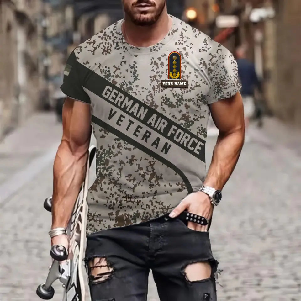 Personalisiertes T-Shirt mit Camouflage-Muster für deutsche Soldaten/Veteranen mit Namen und Rang, 3D-Druck – 0711230013