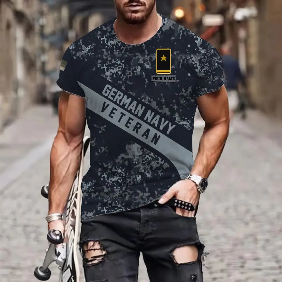 T-shirt personnalisé avec camouflage soldat/vétéran allemand avec nom et grade imprimé en 3D - 0711230013