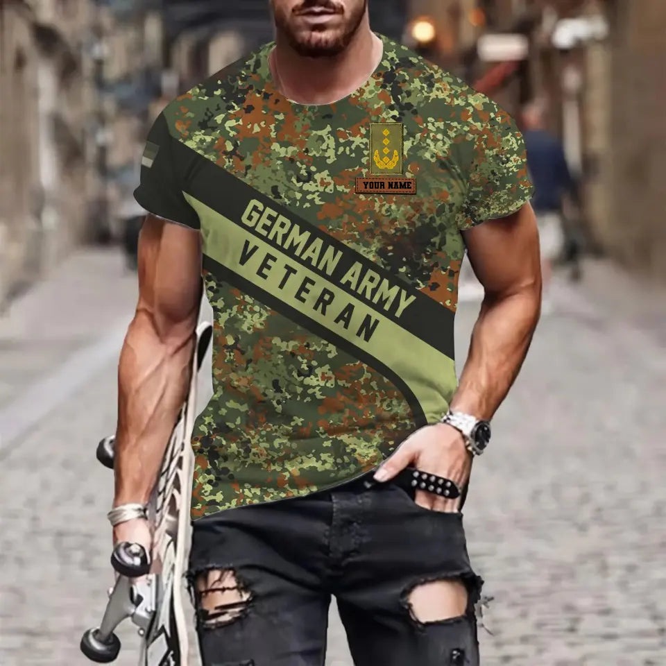 Personalisiertes T-Shirt mit Camouflage-Muster für deutsche Soldaten/Veteranen mit Namen und Rang, 3D-Druck – 0711230013