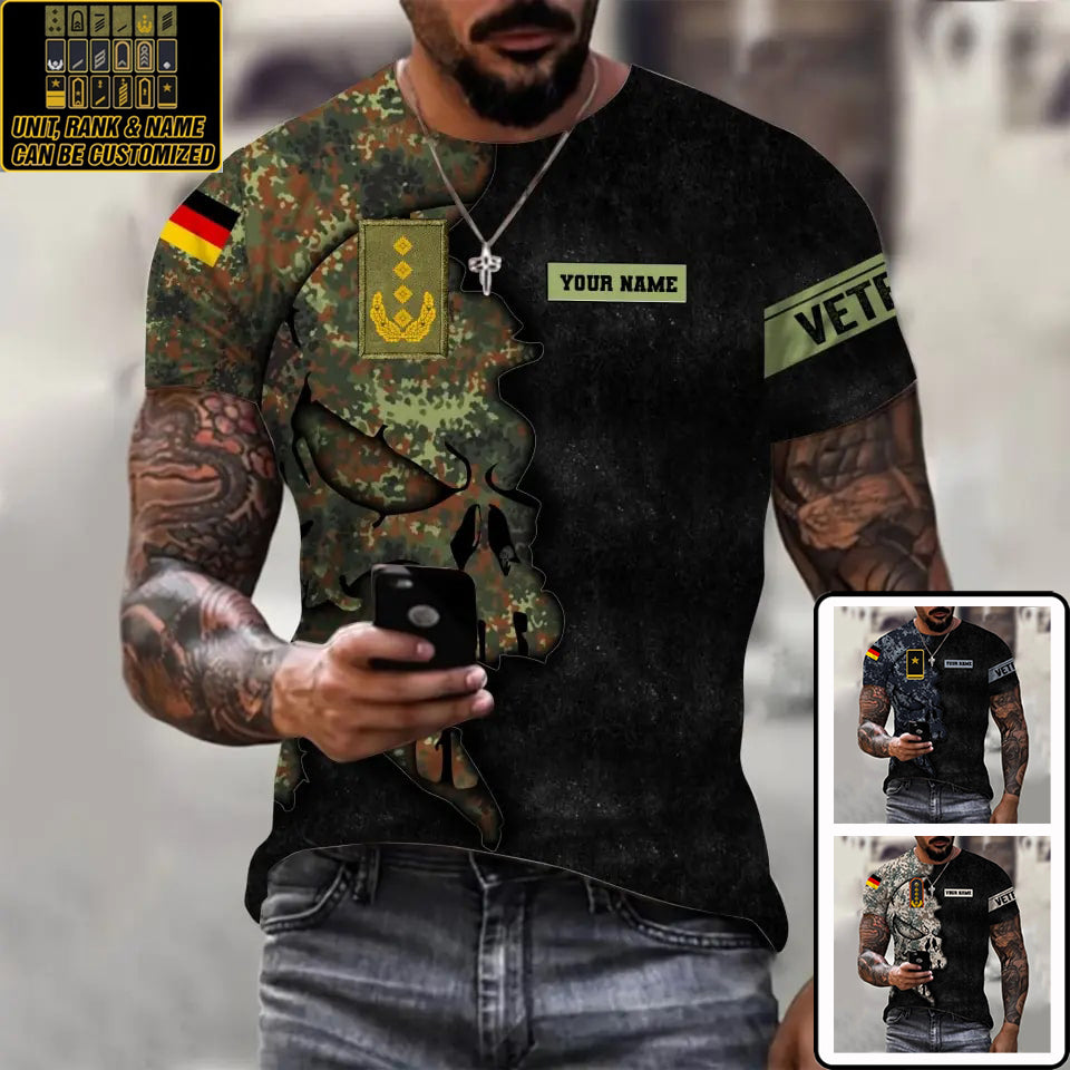 T-shirt personnalisé avec camouflage soldat/vétéran allemand avec nom et grade imprimé en 3D - 0711230006