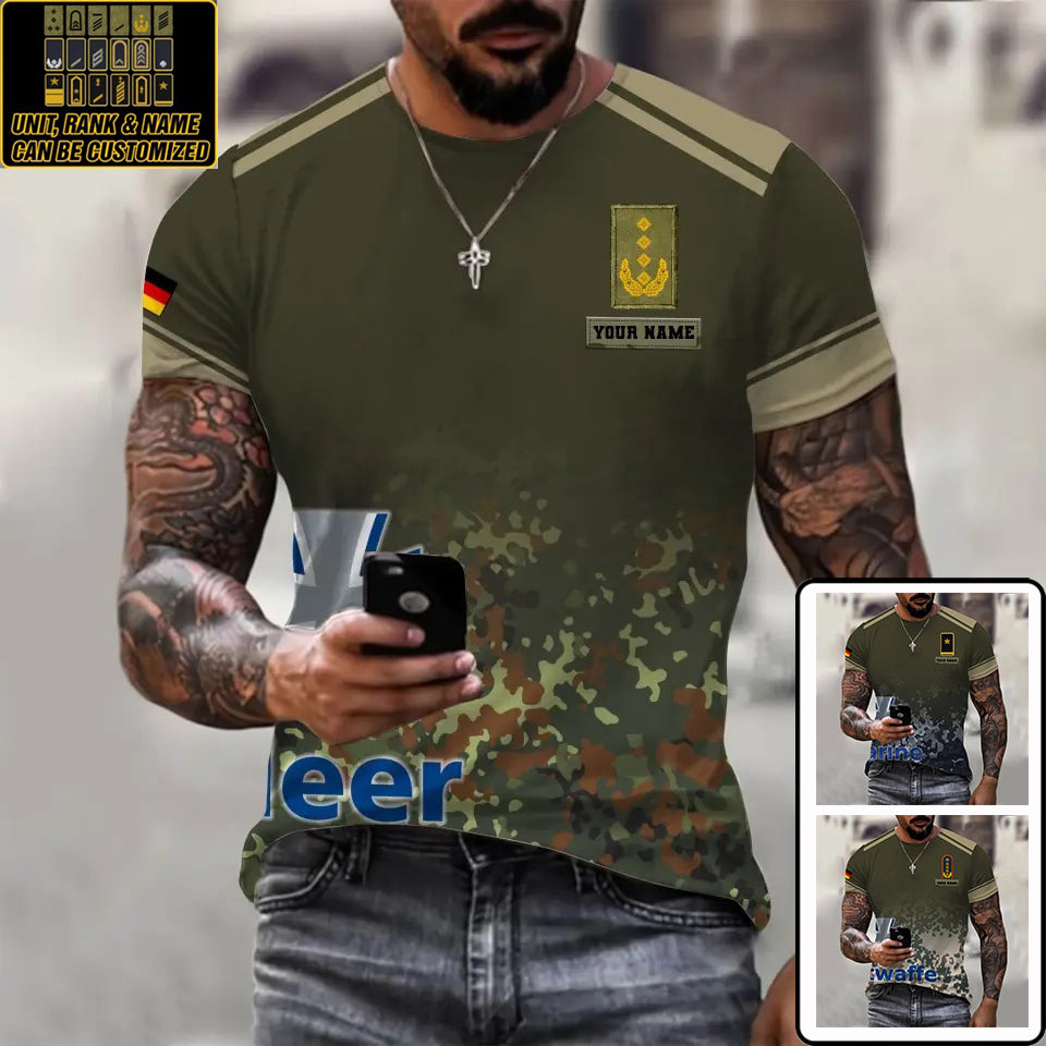 T-shirt personnalisé avec camouflage soldat/vétéran allemand avec nom et grade imprimé en 3D - 0711230005