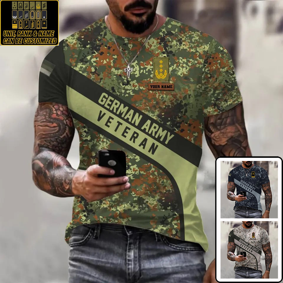 Personalisiertes T-Shirt mit Camouflage-Muster für deutsche Soldaten/Veteranen mit Namen und Rang, 3D-Druck – 0711230013