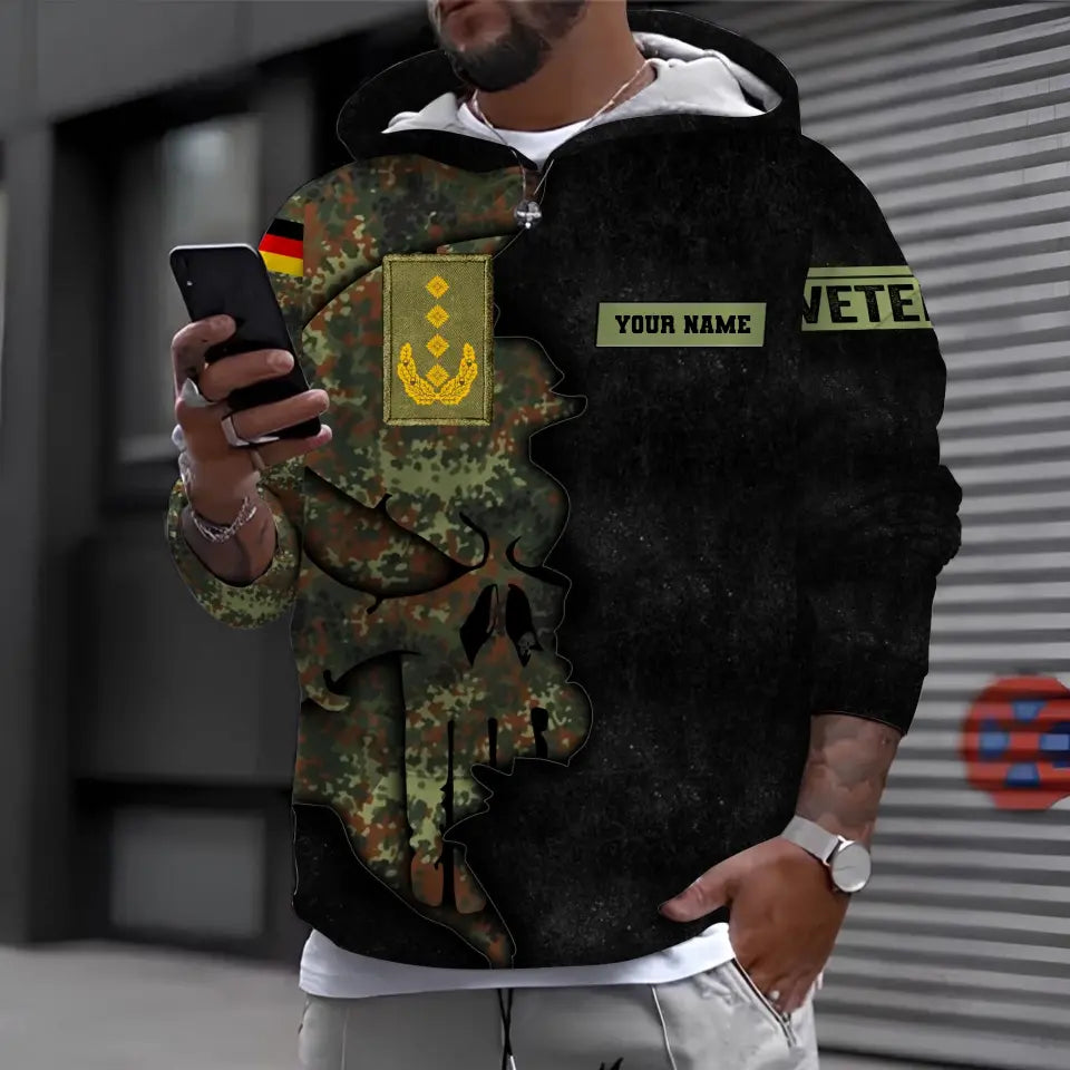 T-shirt personnalisé avec camouflage soldat/vétéran allemand avec nom et grade imprimé en 3D - 0711230006