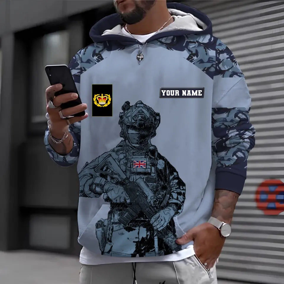 T-shirt personnalisé avec camouflage soldat/vétéran britannique avec nom et grade imprimé en 3D -0512230001