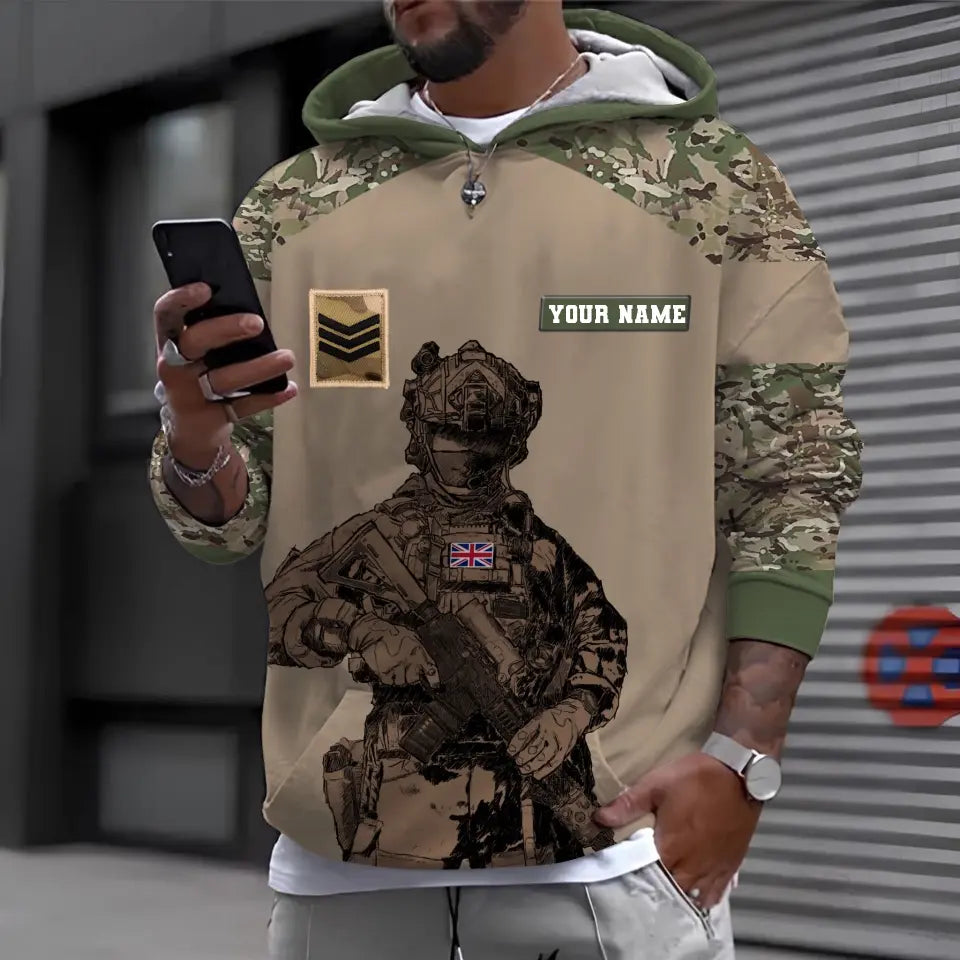 T-shirt personnalisé avec camouflage soldat/vétéran britannique avec nom et grade imprimé en 3D -0512230001