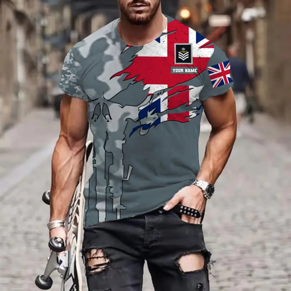 Personalisiertes T-Shirt mit Camouflage-Muster für britische Soldaten/Veteranen mit Namen und Rang, 3D-Druck – 1011230001