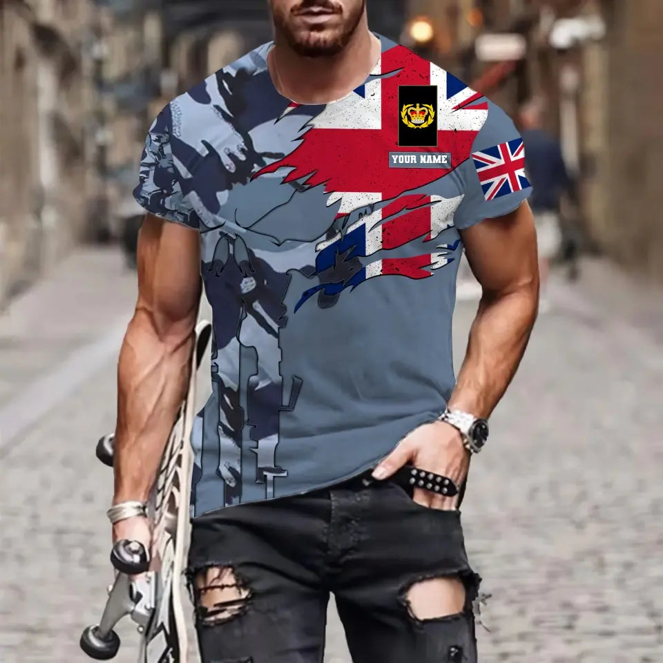 Personalisiertes T-Shirt mit Camouflage-Muster für britische Soldaten/Veteranen mit Namen und Rang, 3D-Druck – 1011230001