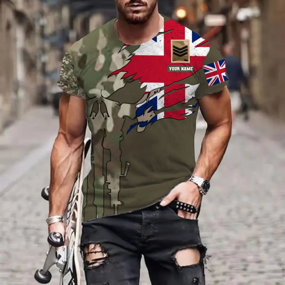 Personalisiertes T-Shirt mit Camouflage-Muster für britische Soldaten/Veteranen mit Namen und Rang, 3D-Druck – 1011230001