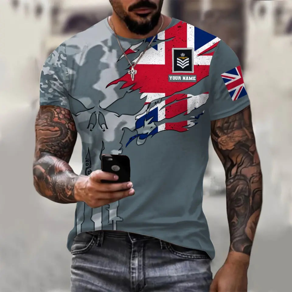 Personalisiertes T-Shirt mit Camouflage-Muster für britische Soldaten/Veteranen mit Namen und Rang, 3D-Druck – 1011230001