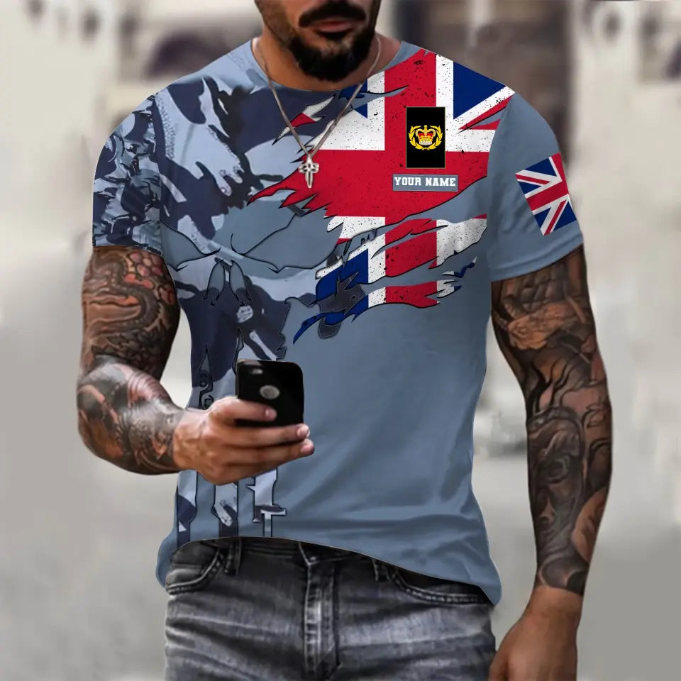 Personalisiertes T-Shirt mit Camouflage-Muster für britische Soldaten/Veteranen mit Namen und Rang, 3D-Druck – 1011230001