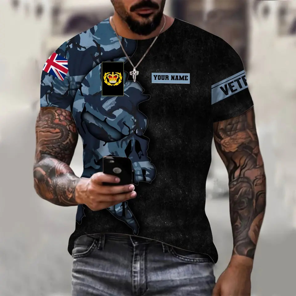 Personalisiertes T-Shirt mit Camouflage-Muster für britische Soldaten/Veteranen mit Namen und Rang, 3D-Druck – 1011230002