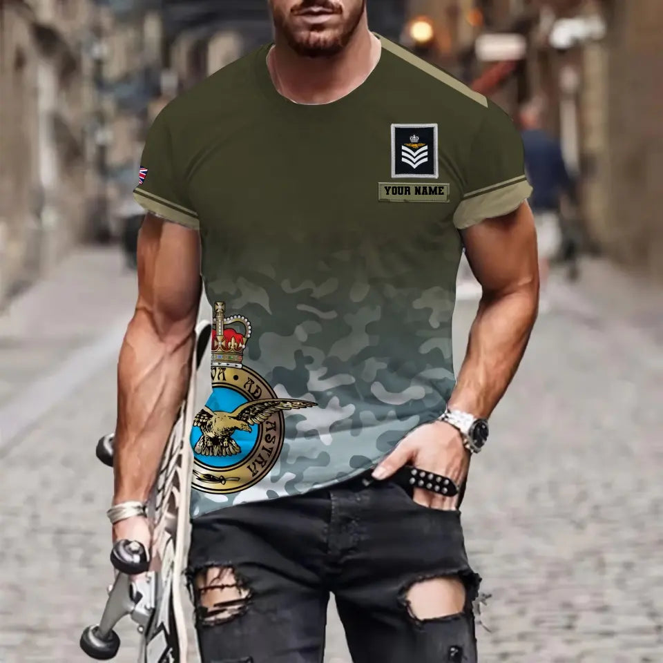 T-shirt personnalisé avec camouflage soldat/vétéran britannique avec nom et grade imprimé en 3D - 1011230003