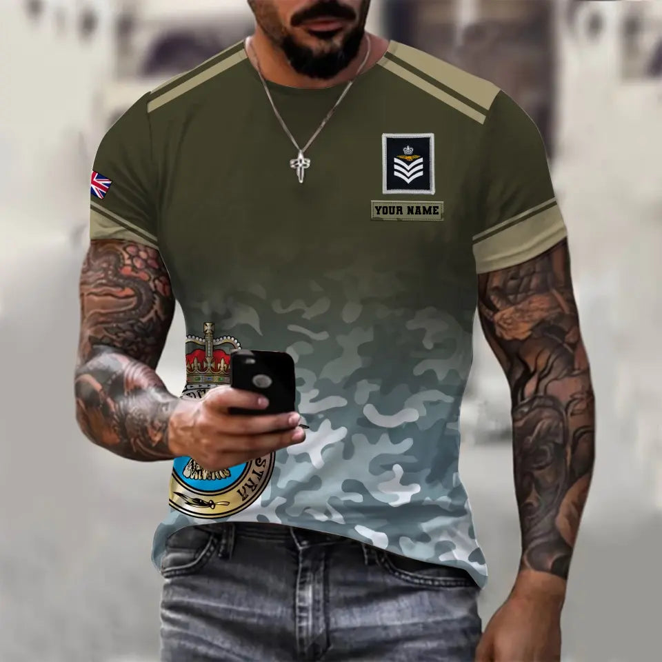 T-shirt personnalisé avec camouflage soldat/vétéran britannique avec nom et grade imprimé en 3D - 1011230003