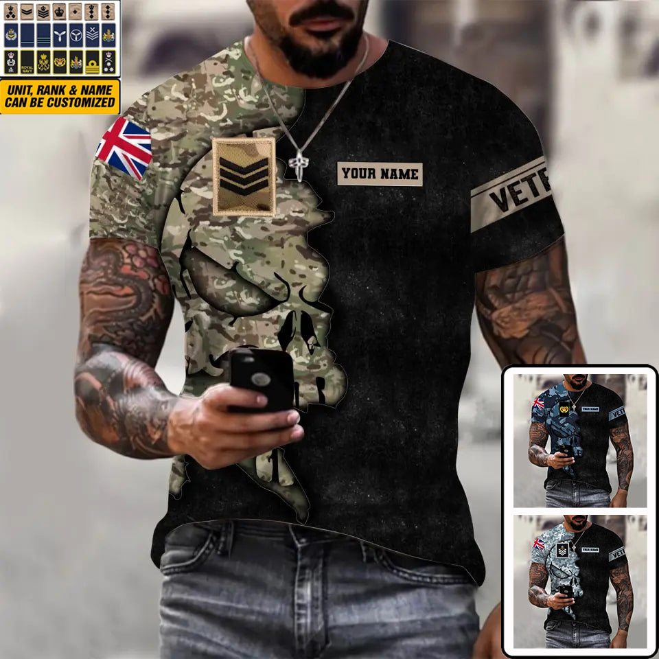 Personalisiertes T-Shirt mit Camouflage-Muster für britische Soldaten/Veteranen mit Namen und Rang, 3D-Druck – 1011230002