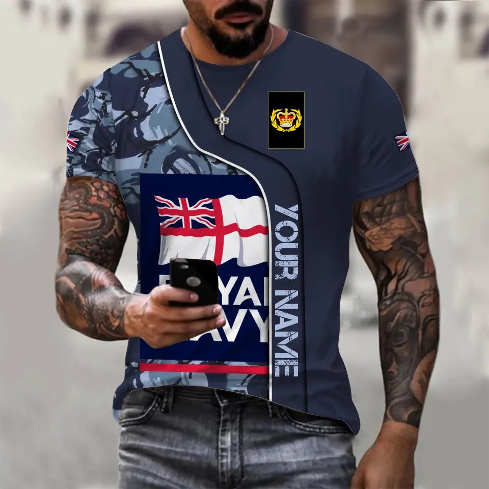 T-shirt personnalisé avec camouflage soldat/vétéran britannique avec nom et grade imprimé en 3D - 1011230004