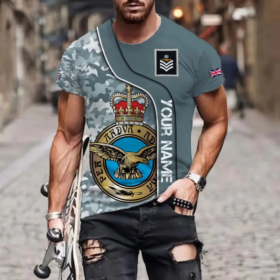 T-shirt personnalisé avec camouflage soldat/vétéran britannique avec nom et grade imprimé en 3D - 1011230004