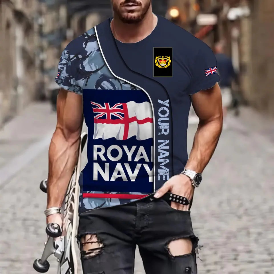 T-shirt personnalisé avec camouflage soldat/vétéran britannique avec nom et grade imprimé en 3D - 1011230004