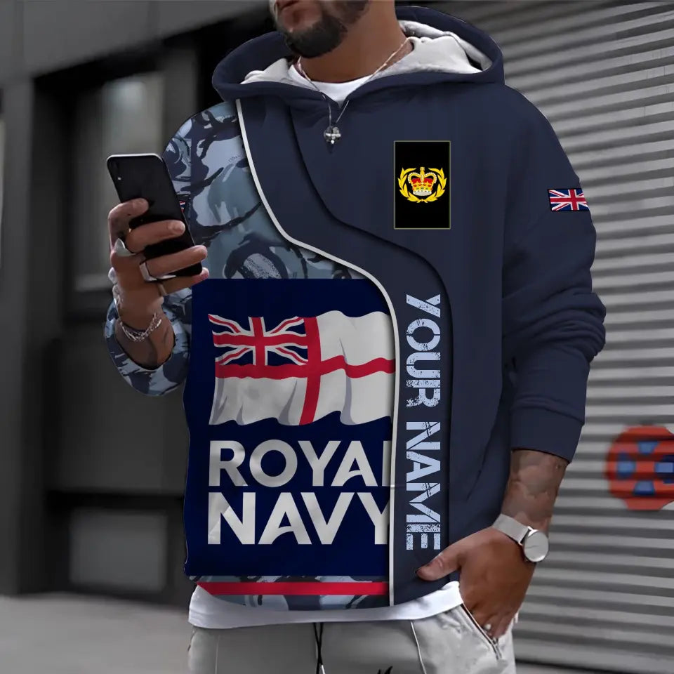 T-shirt personnalisé avec camouflage soldat/vétéran britannique avec nom et grade imprimé en 3D - 1011230004