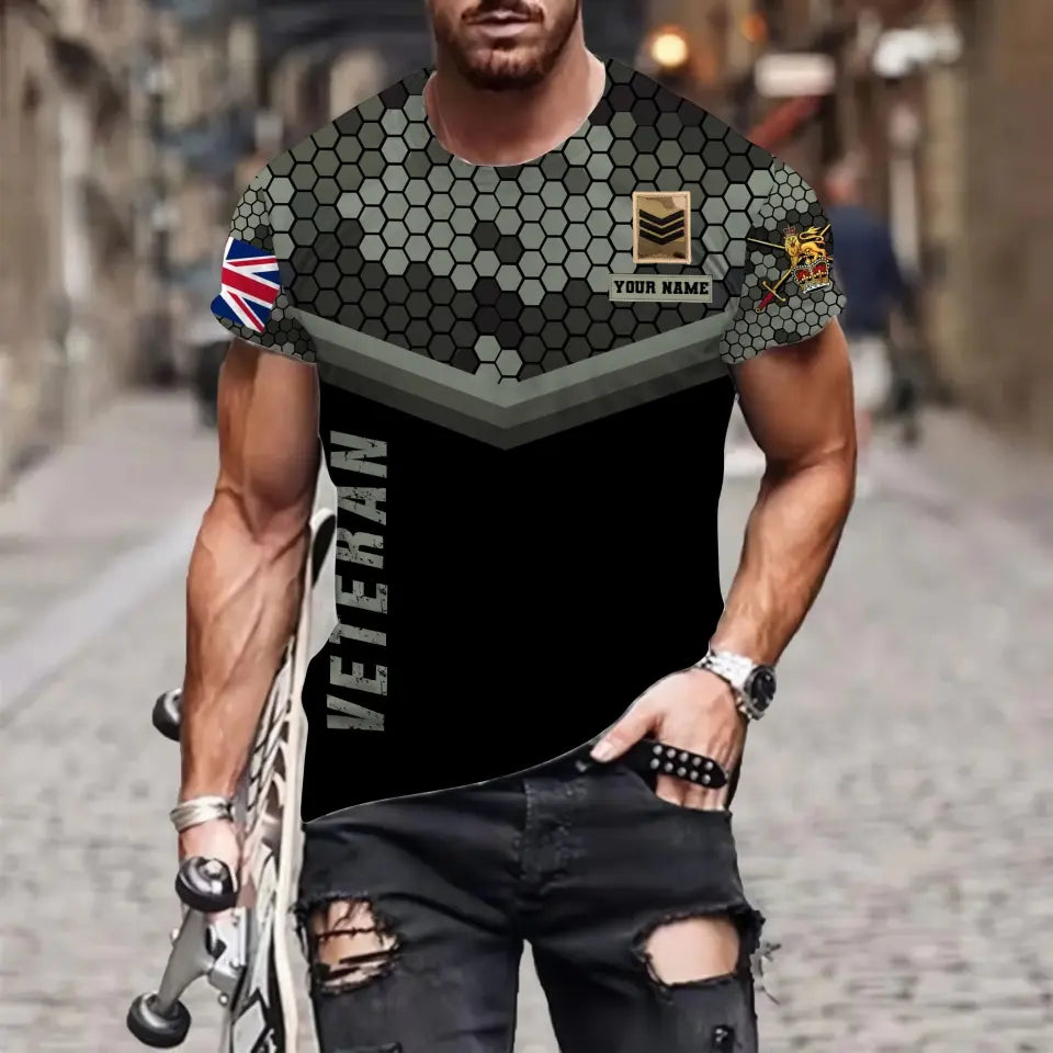 Personalisiertes T-Shirt mit Camouflage-Muster für britische Soldaten/Veteranen mit Namen und Rang, 3D-Druck – 1011230005