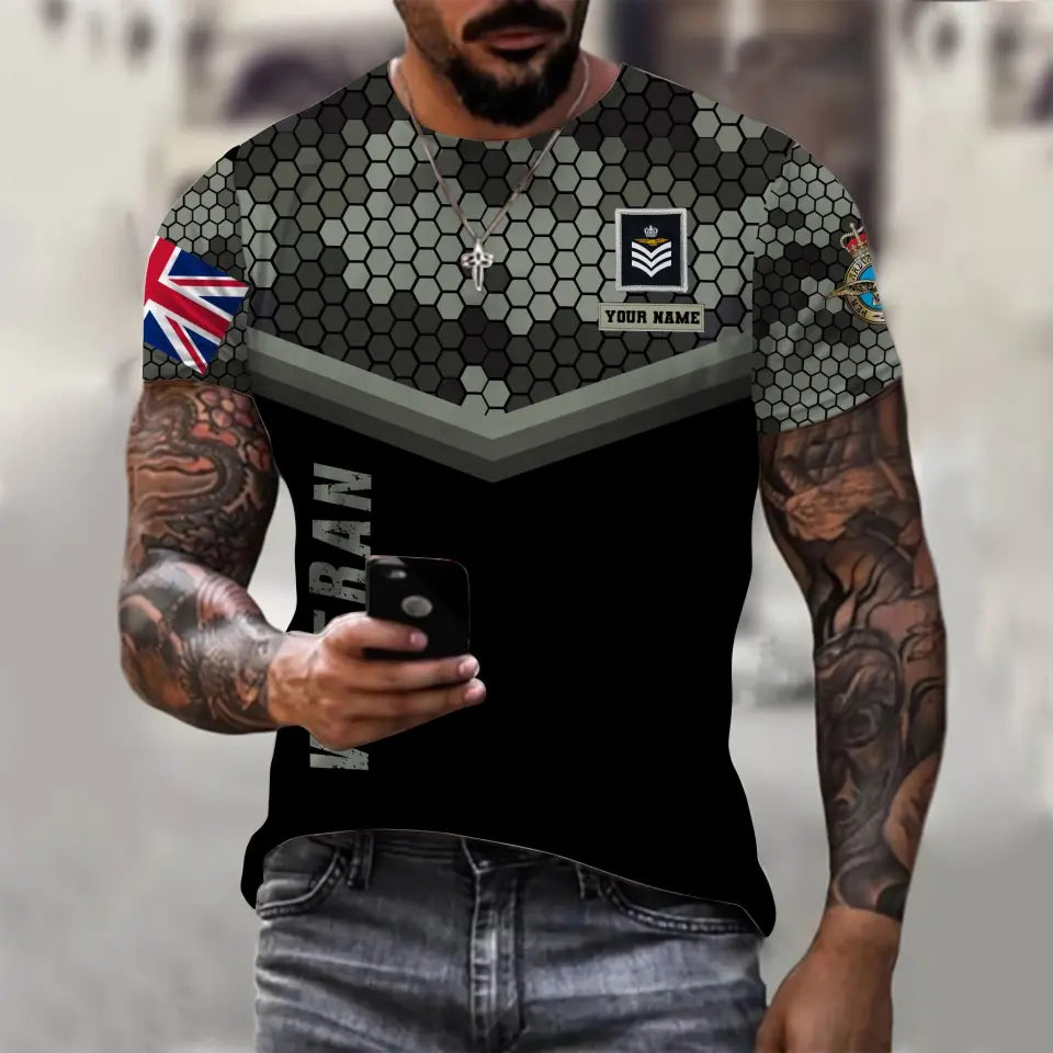 Personalisiertes T-Shirt mit Camouflage-Muster für britische Soldaten/Veteranen mit Namen und Rang, 3D-Druck – 1011230005