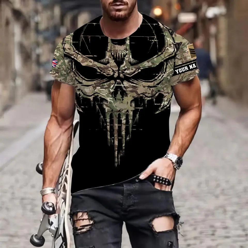 Personalisiertes T-Shirt mit Camouflage-Muster für britische Soldaten/Veteranen mit Namen und Rang, 3D-Druck – 2010230001