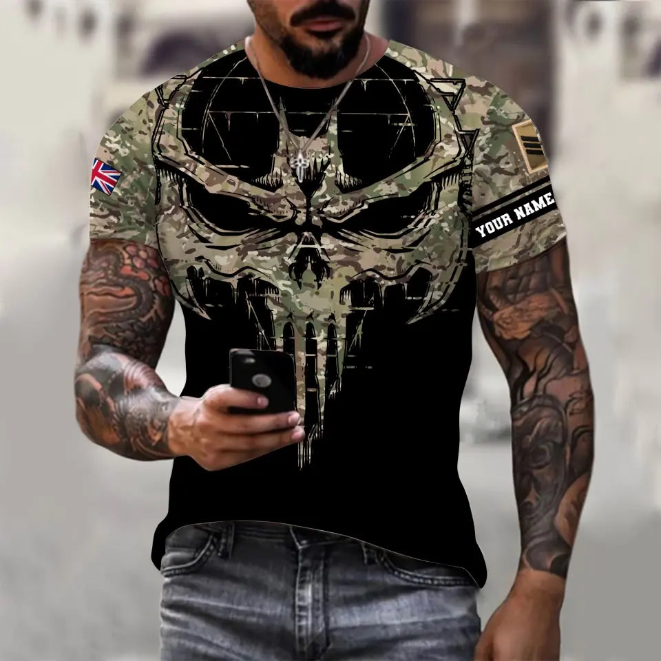 Personalisiertes T-Shirt mit Camouflage-Muster für britische Soldaten/Veteranen mit Namen und Rang, 3D-Druck – 2010230001