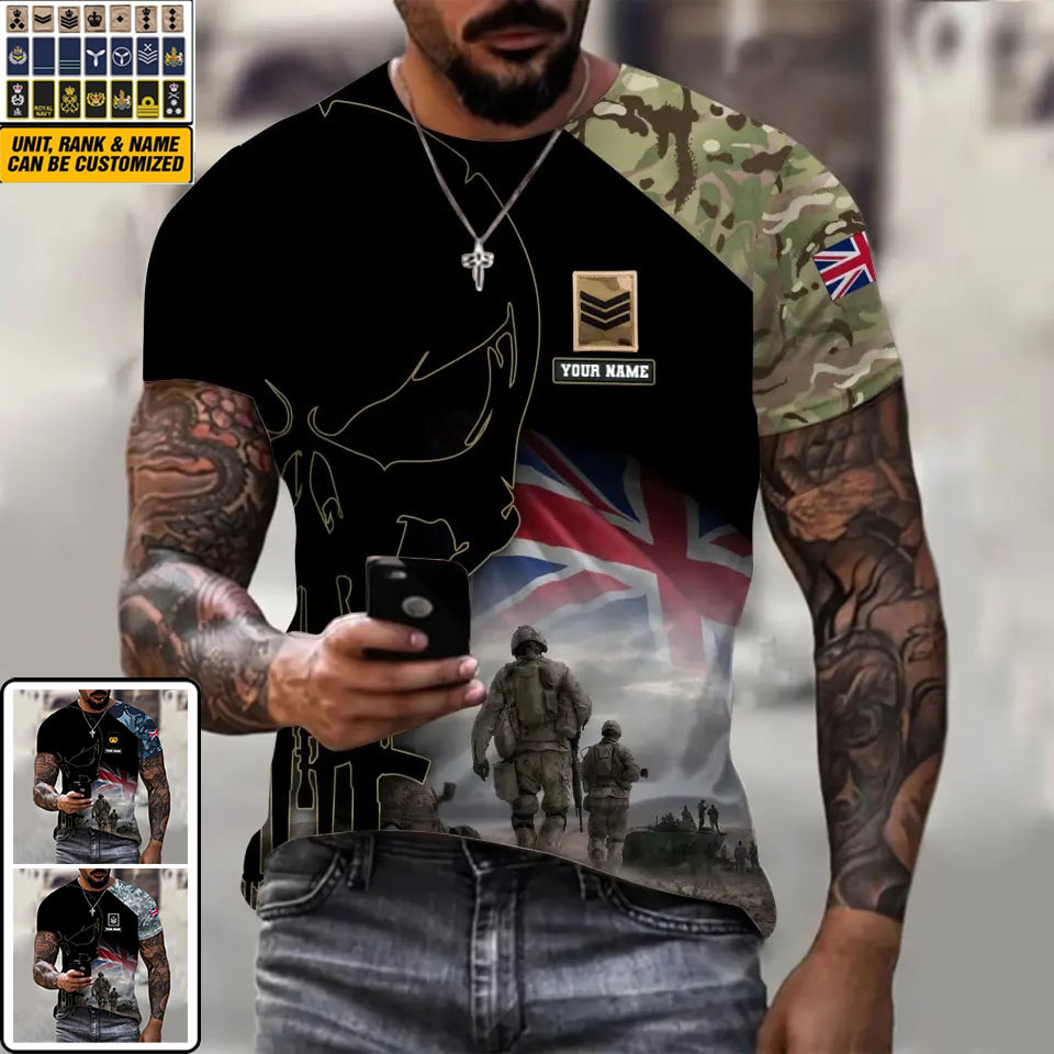 T-shirt personnalisé avec camouflage soldat/vétéran britannique avec nom et grade imprimé en 3D - 1910230001