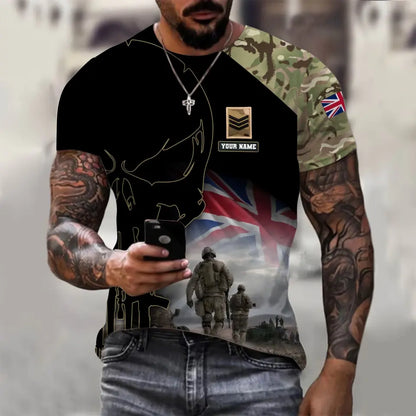 T-shirt personnalisé avec camouflage soldat/vétéran britannique avec nom et grade imprimé en 3D - 1910230001