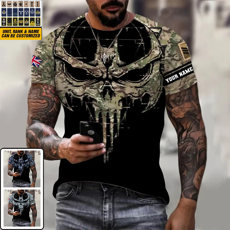 Personalisiertes T-Shirt mit Camouflage-Muster für britische Soldaten/Veteranen mit Namen und Rang, 3D-Druck – 2010230001