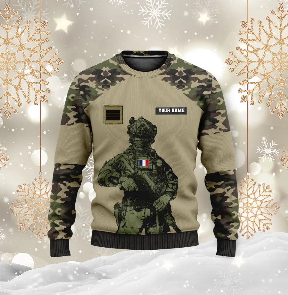 T-shirt personnalisé avec camouflage soldat/vétéran de la France avec nom et grade imprimé en 3D -0512230001