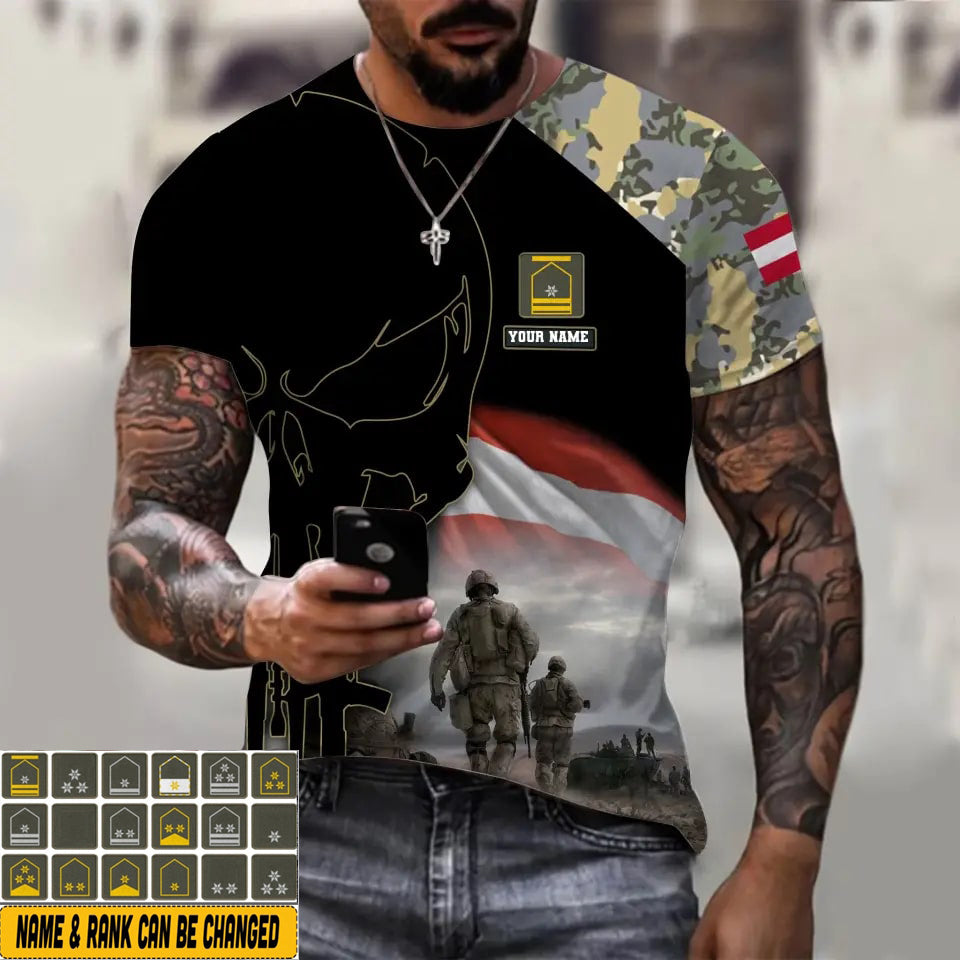 T-shirt personnalisé avec camouflage soldat/vétéran autrichien avec nom et grade imprimé en 3D - 1910230001