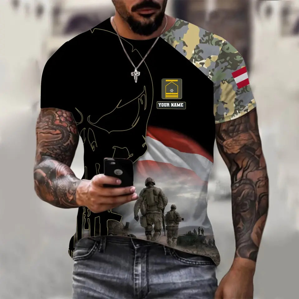 T-shirt personnalisé avec camouflage soldat/vétéran autrichien avec nom et grade imprimé en 3D - 1910230001