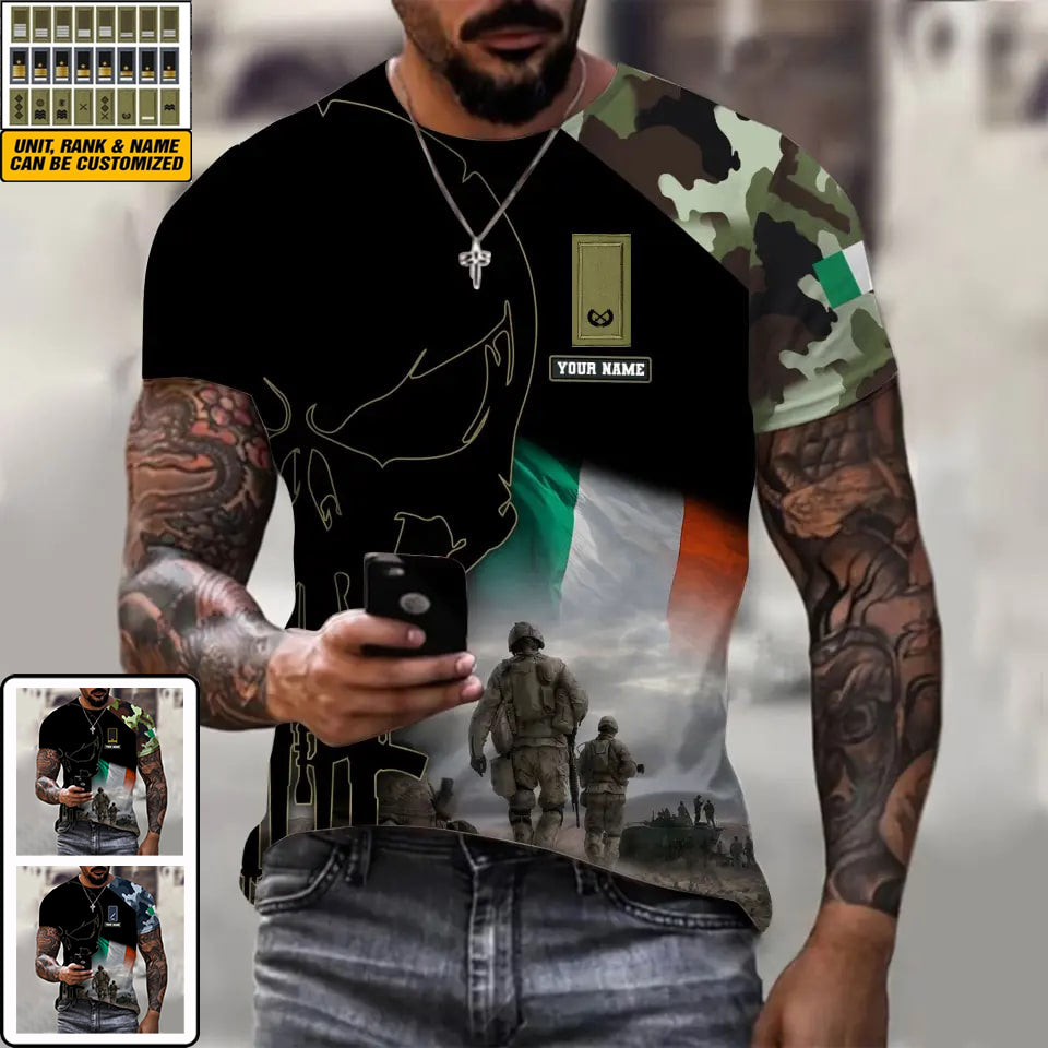 T-shirt personnalisé avec camouflage soldat/vétéran irlandais avec nom et grade imprimé en 3D - 1910230001