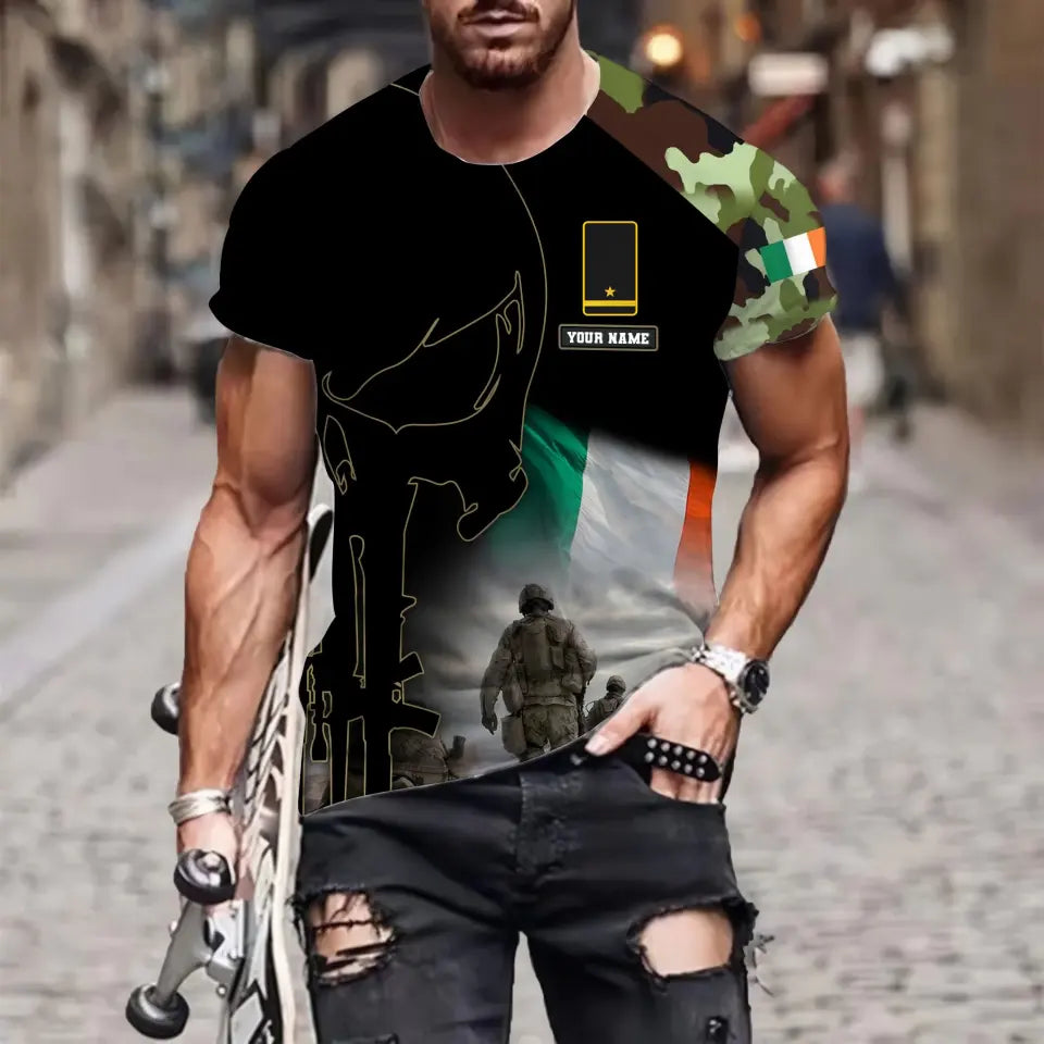 Personalized Ireland Soldier/ Veteran Camo With Name And Rank  T-shirt 3D Printed  - 1910230001